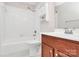 Clean bathroom with a shower/tub combo and wood vanity at 2945 Parks Lafferty Rd, Concord, NC 28025