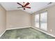Bedroom with vaulted ceiling, ceiling fan and carpet at 2945 Parks Lafferty Rd, Concord, NC 28025