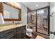 Basement bathroom with granite vanity and shower at 404 Yorkfield Dr, Shelby, NC 28150