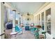 Covered back porch with colorful furniture and a ceiling fan at 318 N Elm St, Marshville, NC 28103