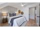 Bedroom with light walls, ceiling fan and textured wall detail at 2023 Thurmond Pl # 14, Charlotte, NC 28205