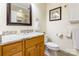 Bathroom with granite vanity and shower at 5525 Providence Glen Rd, Charlotte, NC 28270