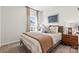 Cozy bedroom featuring a patterned duvet and mid-century modern furniture at 1736 Blanche St, Charlotte, NC 28262
