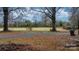 Large backyard with mature trees and a gravel driveway at 1571 Mount Olive Church Rd, Newton, NC 28658