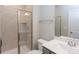 Clean bathroom with a large shower and gray vanity at 169 Wylie Trl, Statesville, NC 28677