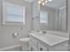 Clean bathroom with white vanity and shower at 214 Starview Ln, Dallas, NC 28034