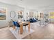 Open concept dining area with light wood table and blue chairs; large windows at 1479 Earl St, Hickory, NC 28602