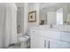 Clean bathroom with shower/tub combo, toilet, and vanity at 4119 Black Ct # 168, Harrisburg, NC 28075