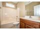Main bathroom with single vanity and bathtub at 131 Quail Haven Dr, Troutman, NC 28166
