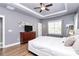 Bedroom with gray walls, wood-look floors, a ceiling fan, and a large bed at 8002 Morehouse Dr, Waxhaw, NC 28173