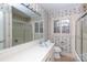 Bathroom with floral wallpaper and a shower at 829 Rawlinson Rd, Rock Hill, SC 29732