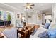 Bright living room with hardwood floors, comfortable seating, and access to home office at 5019 Pleasant Run Dr, Matthews, NC 28104