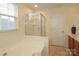 Main bathroom with tile flooring, shower, and soaking tub at 255 Horizon Cir, Rock Hill, SC 29732