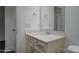 Bathroom with white vanity, modern fixtures, and a large mirror at 257 Donsdale Dr, Statesville, NC 28625
