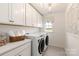 Laundry room with white shaker cabinets, washer, dryer, and countertop at 4692 Hopsack Dr # Cal0103, Indian Trail, NC 28079