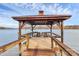 Wooden dock with a covered area offering lake access at 117 Channel Ln, Belmont, NC 28212