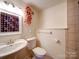Clean bathroom with a pedestal sink and tiled shower at 7800 Highbanks Ct, Charlotte, NC 28212