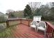 Wooden deck with two chairs overlooking backyard and shed at 2038 Mallard Creek Dr, Rock Hill, SC 29732