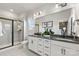 Double vanity bathroom with a large walk-in shower at 1754 Blanche St, Charlotte, NC 28262