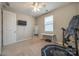 Well-lit bedroom featuring a TV, mirror, and exercise equipment at 5348 Baker Ln, Lake Wylie, SC 29710