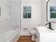 Updated bathroom with marble shower and modern vanity at 138 Pounds Sw Ave, Concord, NC 28025