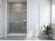 Bathroom with a large walk-in shower with gray herringbone tile at 5684 Clear Creek Ln, Charlotte, NC 28215