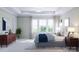 Spacious bedroom with gray bed and large windows at 5684 Clear Creek Ln, Charlotte, NC 28215