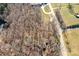 Aerial view showcasing a secluded wooded lot near a road at 8327 Walkup Rd, Waxhaw, NC 28173