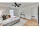 Bedroom with hardwood floors, ceiling fan and modern decor at 605 Ferndale Dr, Rock Hill, SC 29730