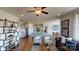 Open living space with hardwood floors and a view into the kitchen at 8020 Plymouth Dr, Sherrills Ford, NC 28673