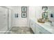 Elegant bathroom with double vanity and glass shower at 8068 Plymouth Dr, Sherrills Ford, NC 28673