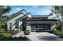 Contemporary home exterior with gray siding and a dark garage door at 3541 Lake Rd, Charlotte, NC 28269