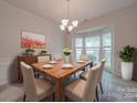 Bright dining room with bay window and wood table at 6232 Hickory Cove Ln, Charlotte, NC 28269
