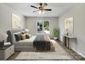 Virtually staged main bedroom with a ceiling fan at 2008 Sarn Ct, Gastonia, NC 28054