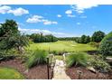 Landscaped backyard with stone pathway and golf course view at 35076 Carnation Ln, Indian Land, SC 29707