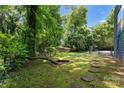 Landscaped backyard with stepping stones and a partially visible fence at 1346 Hill Rd, Charlotte, NC 28210