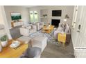 Virtually staged living room with fireplace at 1831 J Julian Ln # A, Charlotte, NC 28208