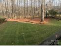 Large backyard with pine straw ground cover and wooden fence at 16822 Laureate Rd, Huntersville, NC 28078