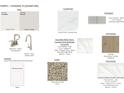 Presentation board showcasing kitchen and bathroom finishes at 201 E Warfield Dr, Mooresville, NC 28115