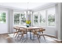 Bright dining room with wooden table and large windows overlooking the backyard at 5684 Clear Creek Ln, Charlotte, NC 28215