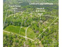 Aerial view showing lot lines of a 5-acre and 8.76-acre parcels at 9504 Deer Run Rd, Waxhaw, NC 28173