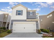 Two-story home with gray siding, white accents, and a two-car garage at 168 Ravensara Ave, Fort Mill, SC 29715