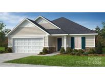 One-story home with beige siding, teal shutters, and a two-car garage at 5276 Scotts Creek Rd, Indian Land, SC 29707