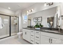 Elegant bathroom with double vanity, large shower, and modern fixtures at 1736 Blanche St, Charlotte, NC 28262