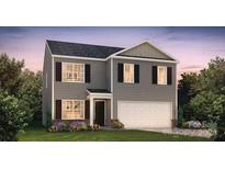 Two-story house with gray siding, white garage door, and landscaping at 5145 Fireweed Ct, Dallas, NC 28034