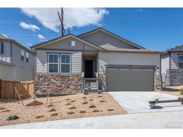 Ranch style home with a two-car garage and nicely landscaped front yard at 1837 Water Birch Way, Castle Rock, CO 80108