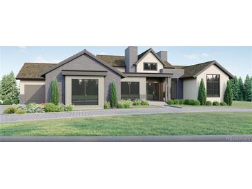Two-story home with stone and shingle exterior, landscaping, and a paved driveway at 6178 Oxford Peak Ln, Castle Rock, CO 80108
