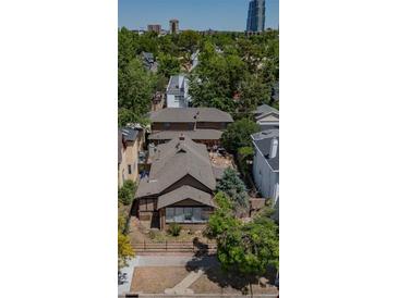 Aerial view of a charming home with a large backyard at 44 N Lincoln St, Denver, CO 80203