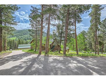 Rustic log home nestled in a wooded mountain setting with a large yard at 6474 Lone Eagle Rd, Golden, CO 80403