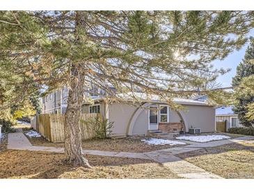 Tan exterior house with wood fence and tree in front at 14543 E 12Th Ave, Aurora, CO 80011